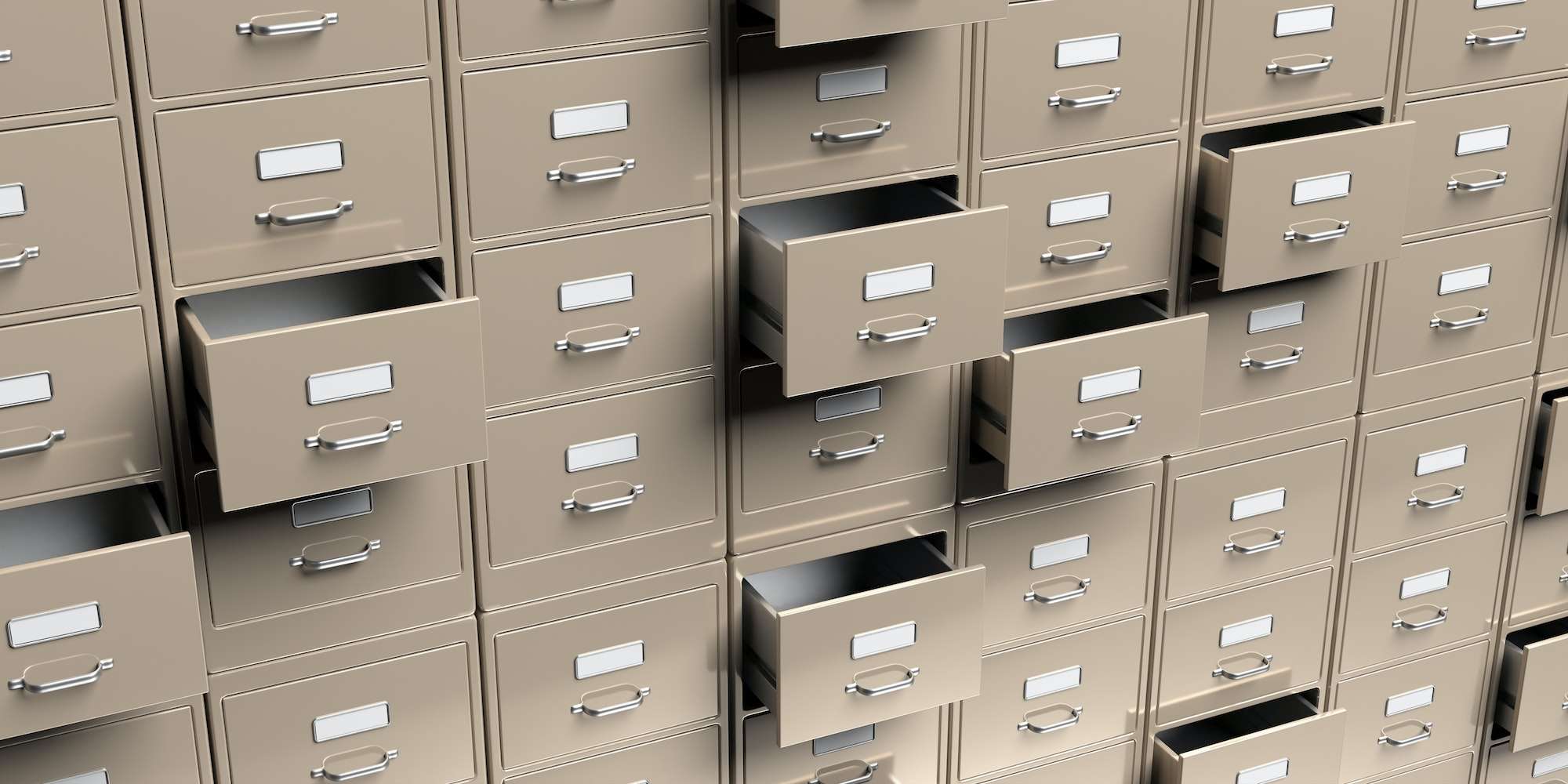 Filing cabinets background. Office document file organisation. 3d illustration